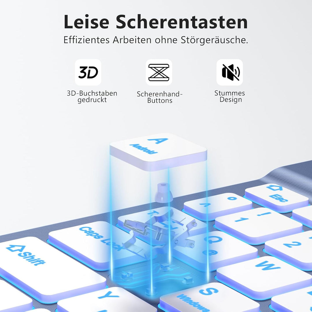Vobafe Bluetooth Tastatur mit Telefonhalter für iPad Air/Pro/Mini/A16/11/10.9/10.2/iPhone, Kabellose