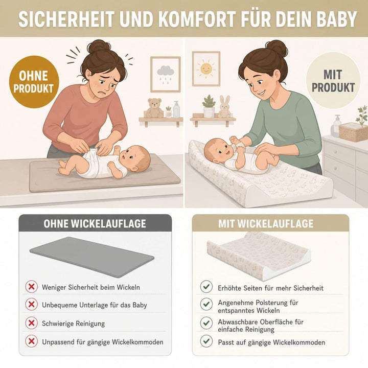 Fillikid Wickelauflage 2-Keil Exclusiv/Wickelmulde 50x65 cm/Wickelunterlage mit abwaschbarer Folienb