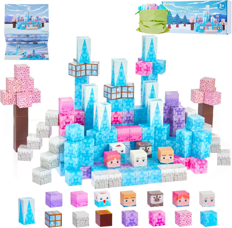 Gleamkid Magnetische Bausteine, 110PCS Stück Baue Mein Kreative Eiswelt, STEM Montessori Spielzeug f