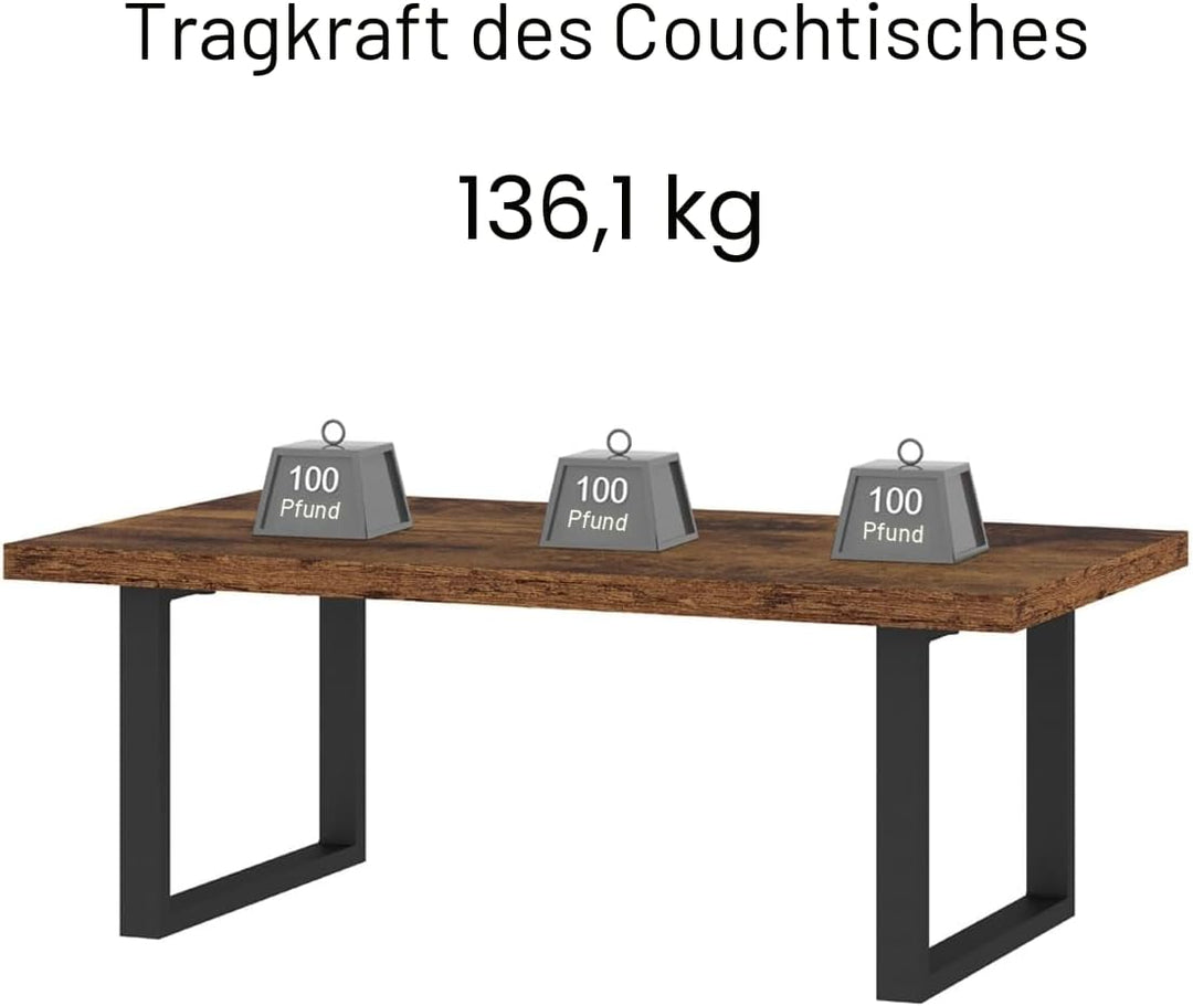 IBF Ländliches Braun Wohnzimmertisch für Couch Schlichter industrieller rechteckiger Couchtisch mode