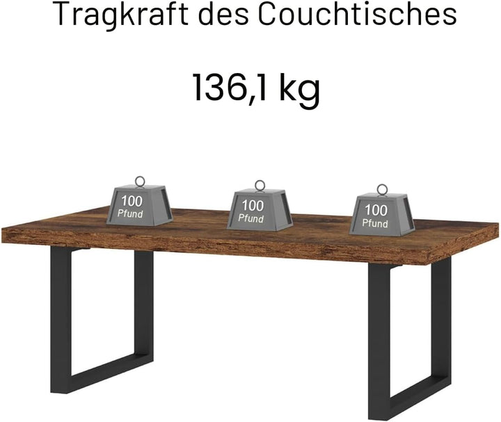 IBF Ländliches Braun Wohnzimmertisch für Couch Schlichter industrieller rechteckiger Couchtisch mode