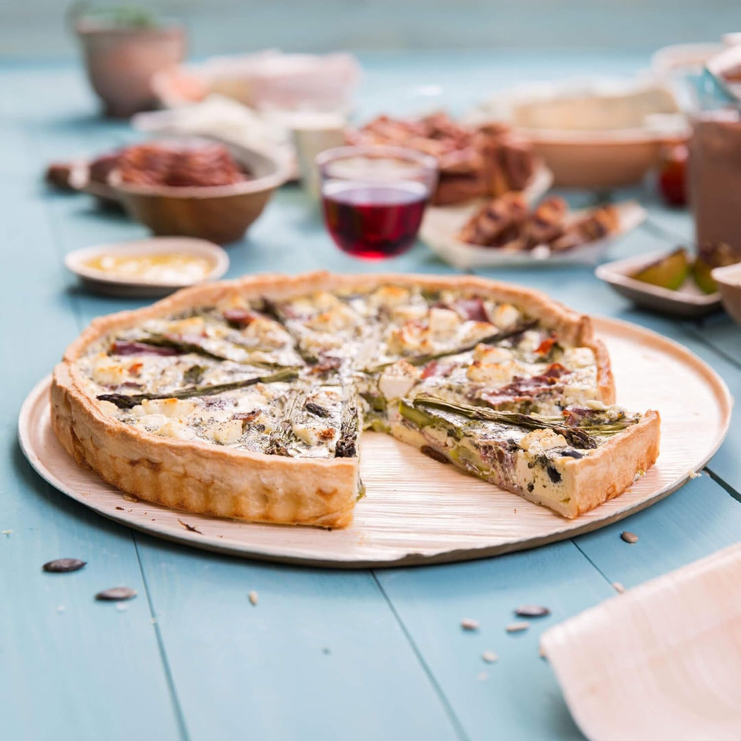 BIOZOYG Pizzateller aus Palmblatt 100 Stück Ø 25 cm rund - Pizzabrett Einweggeschirr mit Rand, Servi
