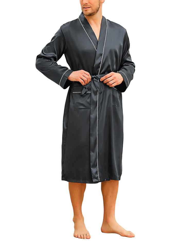 Bresdk Morgenmantel Herren Satin Kimono Robe Lang Leichter Bademantel für Männer M Dunkelgrau, M Dun
