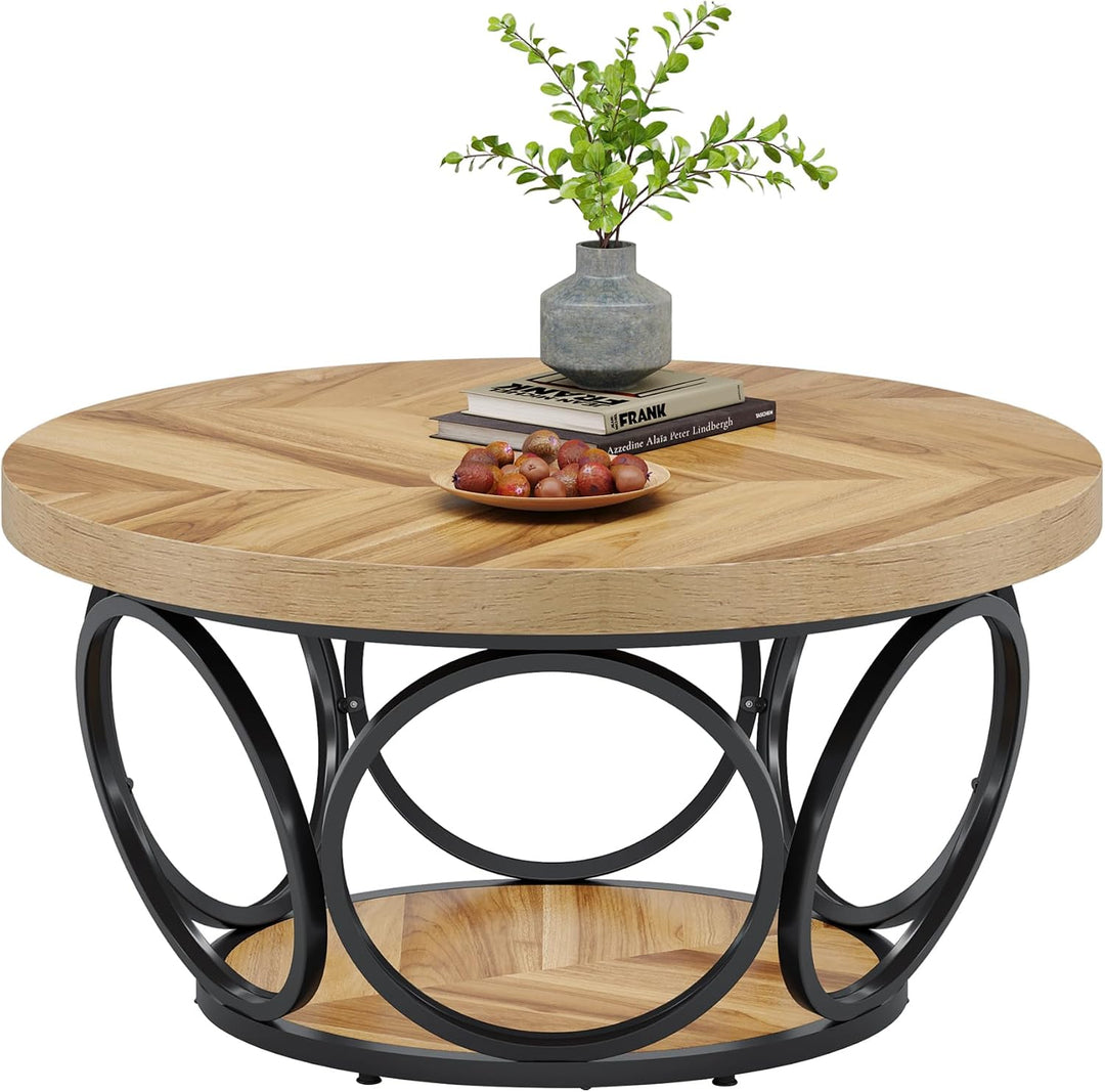 Tribesigns Runder Couchtisch, 80 cm Holztisch mit 2-Ebenen Lagerung, Bauernhaus Grosse Runde wohnzim