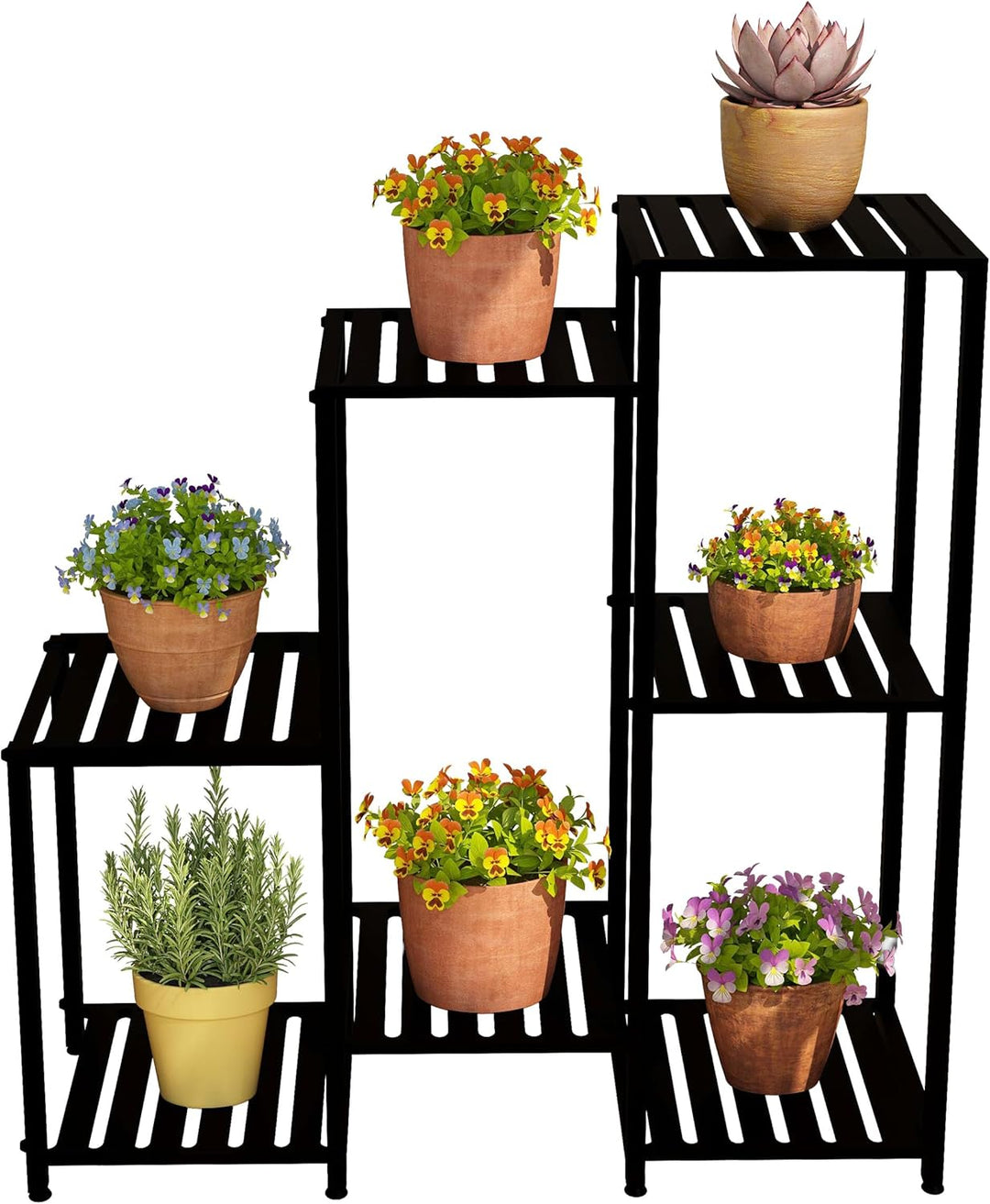 Relaxdays Pflanzenregal 7 Ebenen für Ihre Schätze Grün Metall HxBxT 81x80x28,5cm Schwarz 81 x 80 x 2