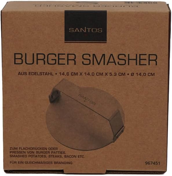 SANTOS Burger Smasher aus Edelstahl – Fleischpresse für Smashed Burger, knusprigen Bacon, goldbraune