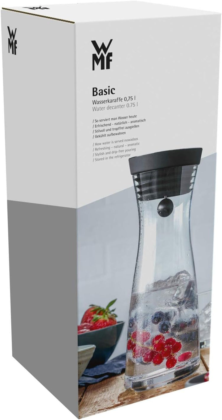 WMF Basic Wasserkaraffe 0,75l Höhe 23,7cm Glaskaraffe Karaffe CloseUp-Verschluss schwarz Glas Cromar