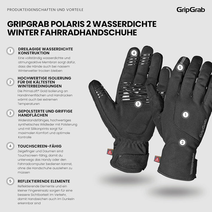 GripGrab Polaris 2 wasserdichte Winter Fahrradhandschuhe Primaloft Gefüttert Regenschutz Radsport Ha