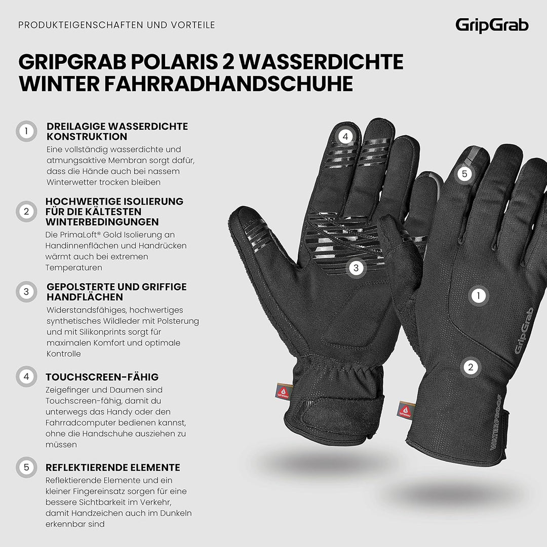 GripGrab Polaris 2 wasserdichte Winter Fahrradhandschuhe Primaloft Gefüttert Regenschutz Radsport Ha