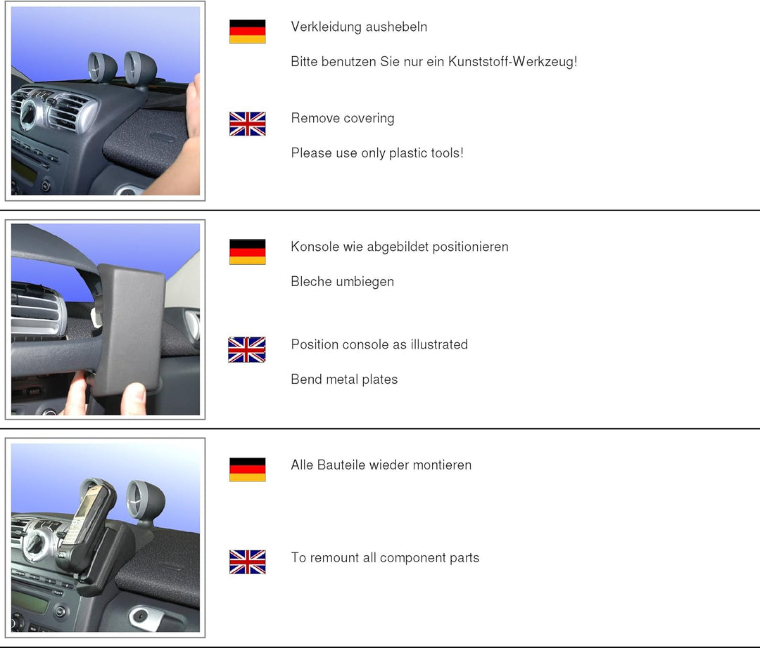 KUDA 091780 Halterung Echtleder schwarz für Mercedes Smart Fortwo (Reihe 451) ab 04/2007 bis 09/2010