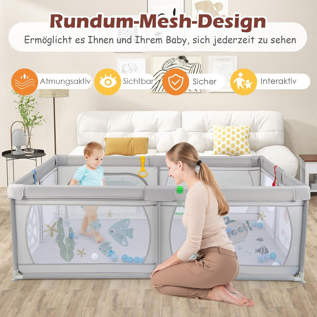 GOPLUS Baby Laufstall mit 50 Spielbällen, Krabbelgitter für Kleinkinder & Säulinge, Laufgitterzelt m