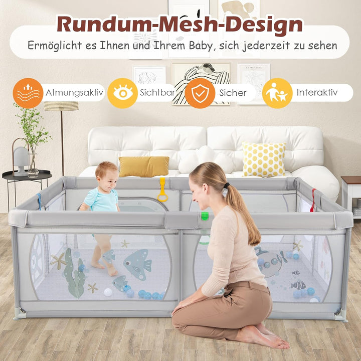 GOPLUS Baby Laufstall mit 50 Spielbällen, Krabbelgitter für Kleinkinder & Säulinge, Laufgitterzelt m
