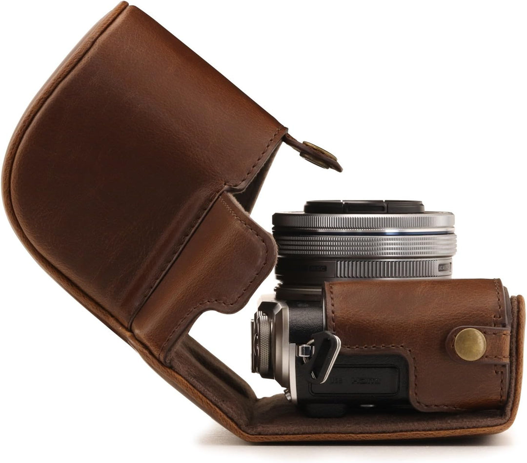 MegaGear MG1452 Olympus PEN E-PL9 (14-42mm) Ever Ready Leder Kamera-Case mit Trageriemen – Dunkelbra