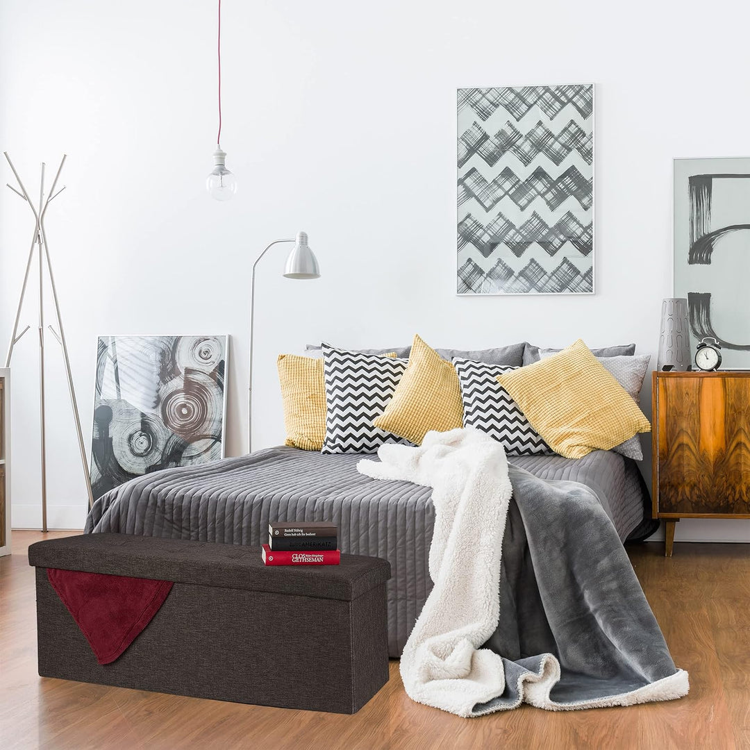 Relaxdays Sitzbank, mit Stauraum, faltbar, gepolstert, mit Trenngitter, 120 L, Flur, Schlafzimmer, T