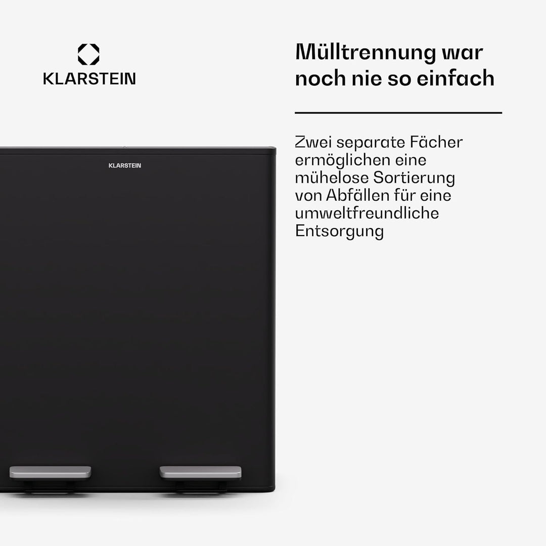 Klarstein EcoVista Mülleimer - 40L Abfalleimer mit 2 Fächern & 3L Komposteimer, Soft-Close, Edelstah