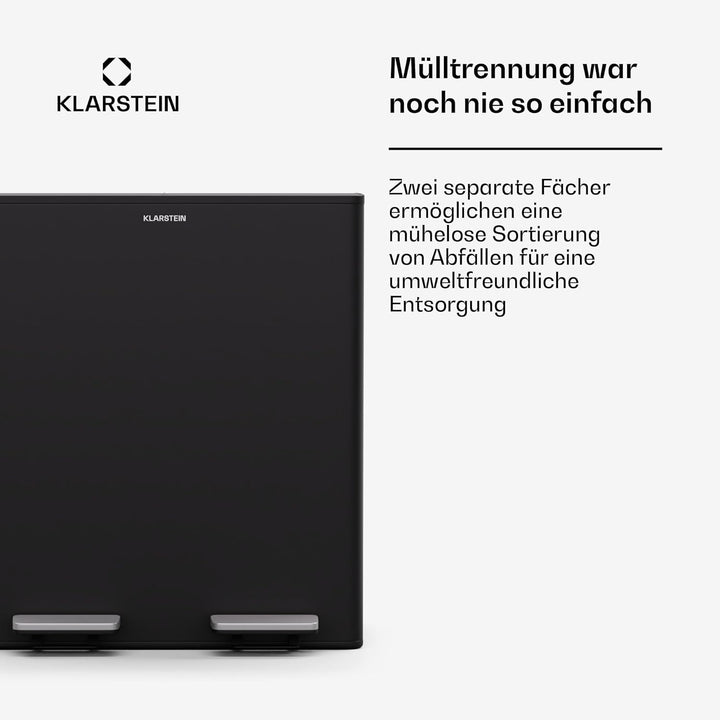 Klarstein EcoVista Mülleimer - 40L Abfalleimer mit 2 Fächern & 3L Komposteimer, Soft-Close, Edelstah