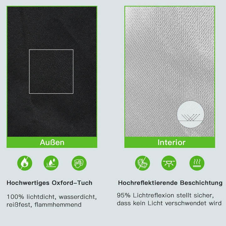 JUNG Growbox Komplettset Anbau Set mit LED Vollspektrum Grow Lampe Dimmbar, 40x40x120 cm, mit Ventil