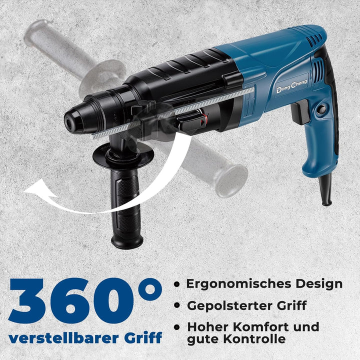 DongCheng Bohrhammer 800W, Schlagenergie 2.8 J, Leerlaufdrehzahl 0-1200U/min, mit 4 Drill Bit SDS pl