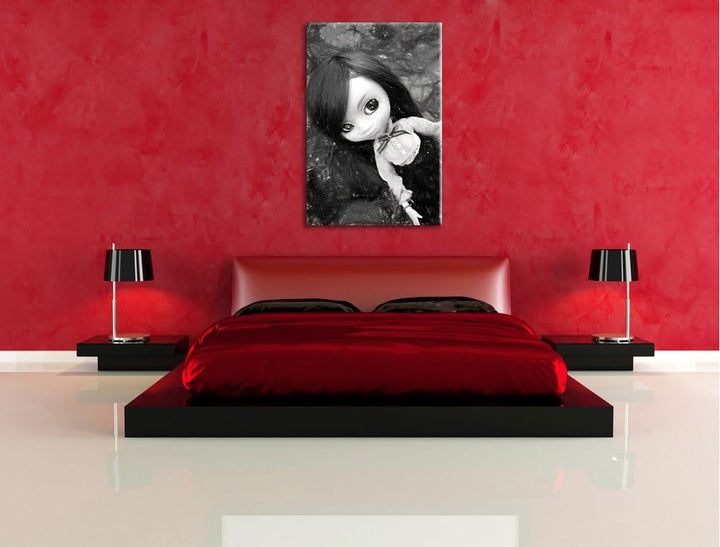 hübsches Püppchen im gelben Blumenstrauch NewArt Format: 100x70 cm auf Leinwand, XXL riesige Bilder