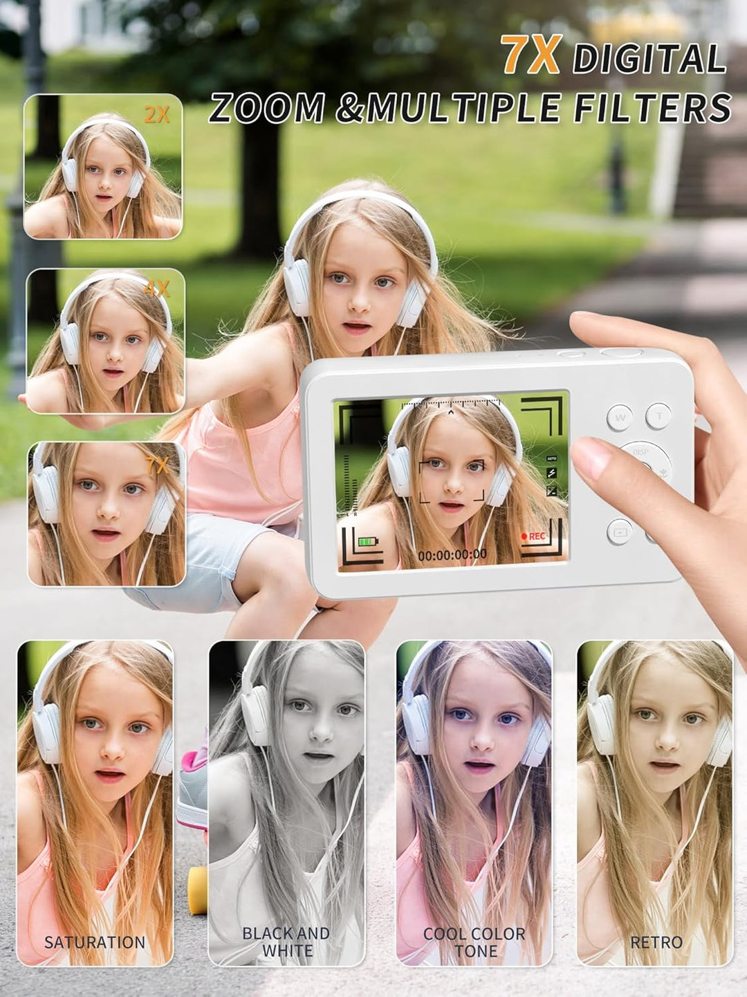MUTRAIN Slide Open Digital Point and Shoot Kamera mit Spiegel, 1080P Fotografie Praxis, White, X10,