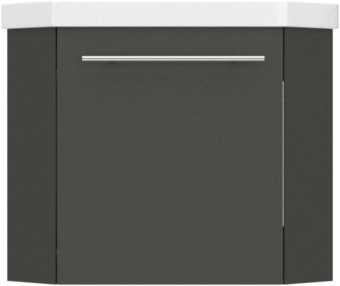 HAPAOSO Eckwaschbecken mit Unterschrank Gäste Wc Klein 40 cm Eckschrank Grau 1 Soft-Close Türen Häng