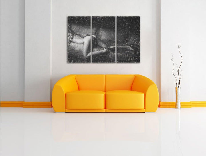 Pixxprint Frau mit sexy Po als Leinwandbild/Grösse: 3 Teilig (120x80 cm) cm/Wandbild/Kunstdruck/fert