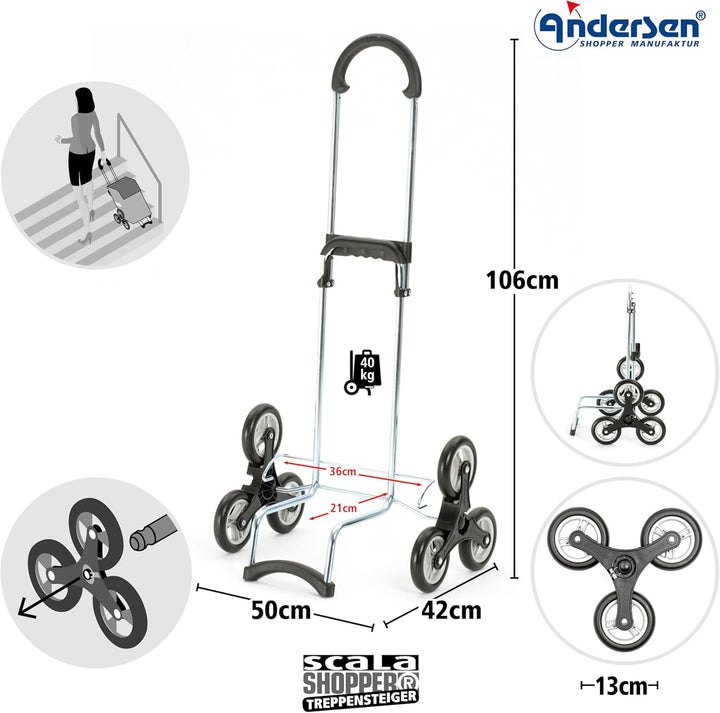 Andersen Shopper Treppensteiger Scala Stahl mit Rad Ø 3 x 13 cm und 47 Liter Tasche Hera rot, Rot