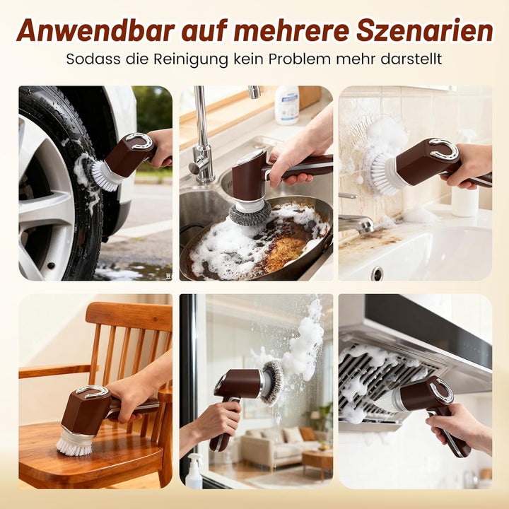 Reinigungsbürste Elektrisch 5-In-1,Ipx7 wasserdichte,Mit 5 Bürstenköpfen,2000 Mah Akku,Horsepower Sc