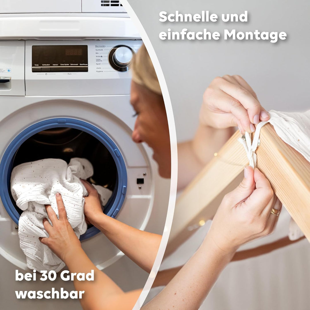 Hausbett Himmel mit Gold Applikation [in 12 Farben] Betthimmel Hausbett aus 100% Baumwolle Musselin