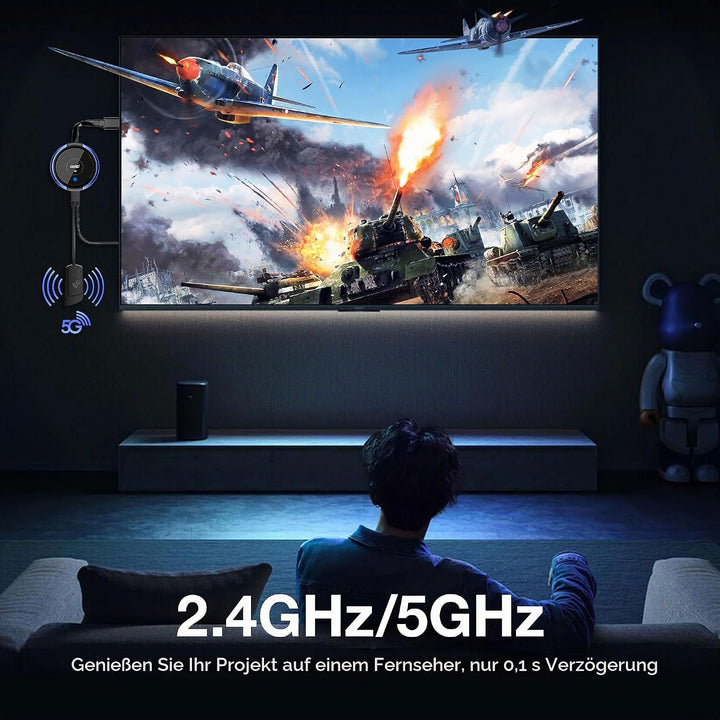 HDMI Wireless Transmitter - AIMIBO Funk HDMI Funkübertragung 4K/5G Sender, Kabelloses Bildschirmüber