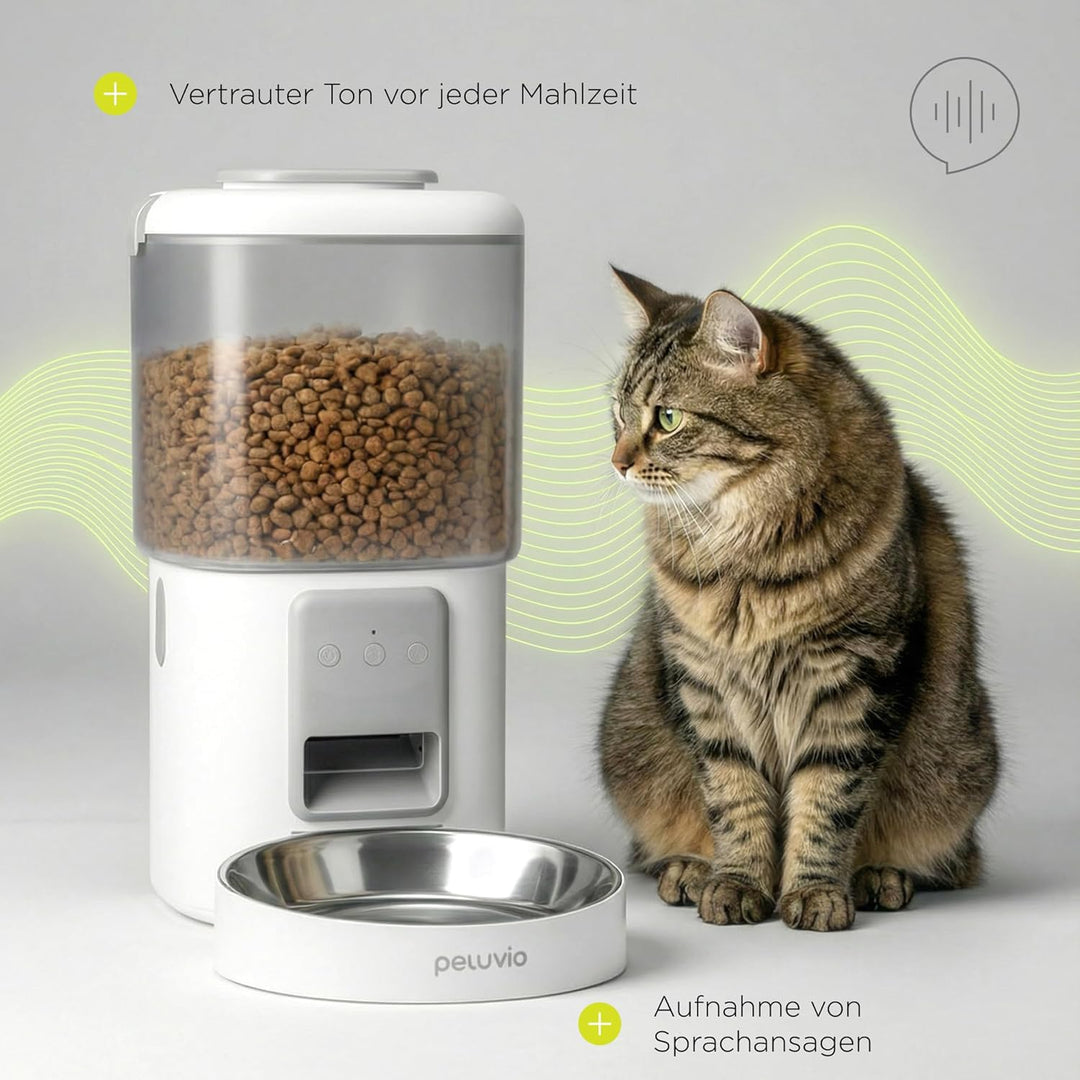 Crispy Wi-Fi Katzenfutterautomat mit App und WLAN, Portionskontrolle und Timer, Edelstahl-Napf, Batt