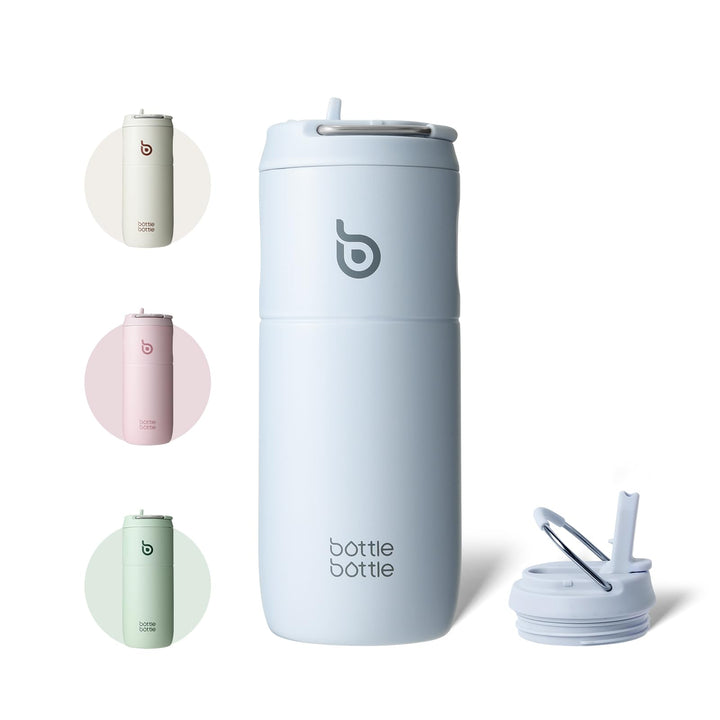 bottlebottle Edelstahl Trinkflasche mit Strohhalm 500ml, auslaufsichere Sportwasserflasche, ideal fü