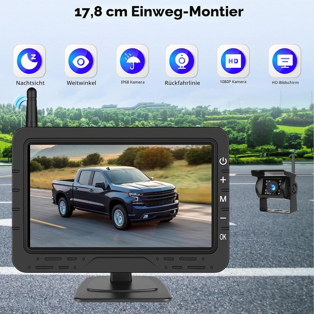 AHD Wireless Rarückfahrkamera mit 4,3 Zoll Wireless Übertragung IP68 Wasserdicht, Nachtsicht Weitwin