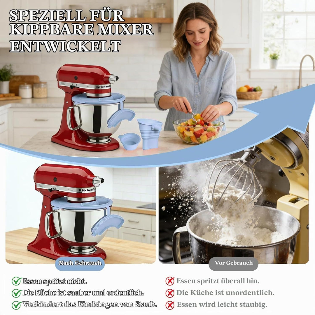 Mixer Mehl Trichter Spritzschutz Kompatibel mit KitchenAid 3-in-1 Standmixer Zubehör mit faltbarem M