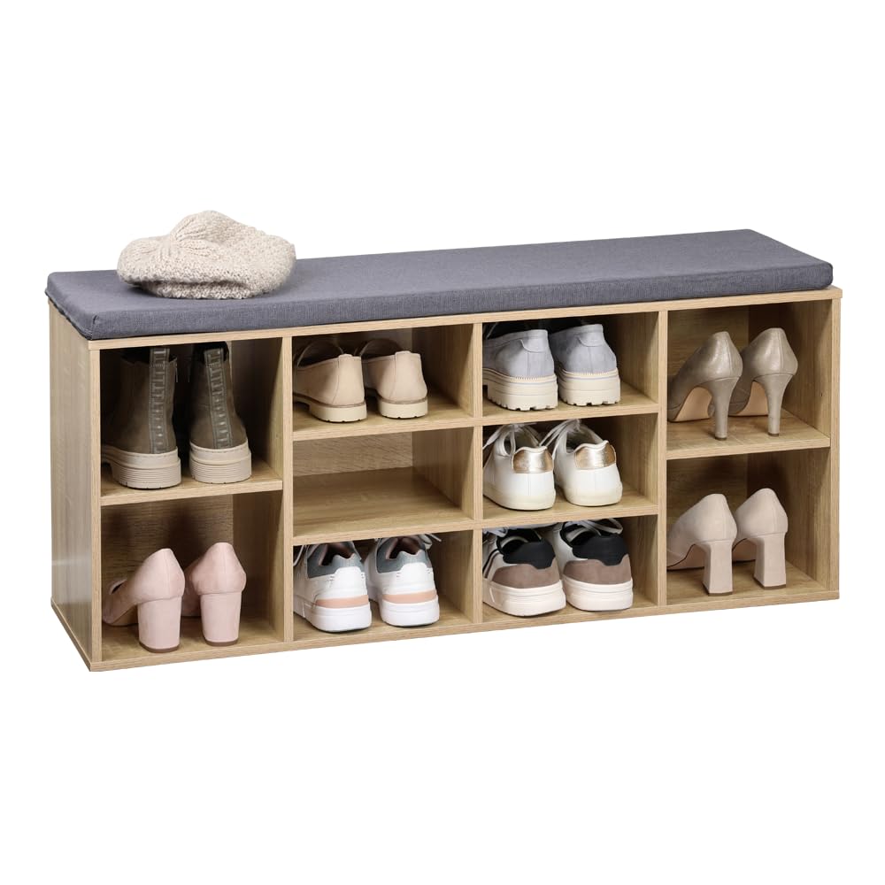 MOON HOME Schuhschrank mit Sitzkissen - Stardust Oak, aus FSC® Holz Faserplatte (MDF) mit Eichenopti