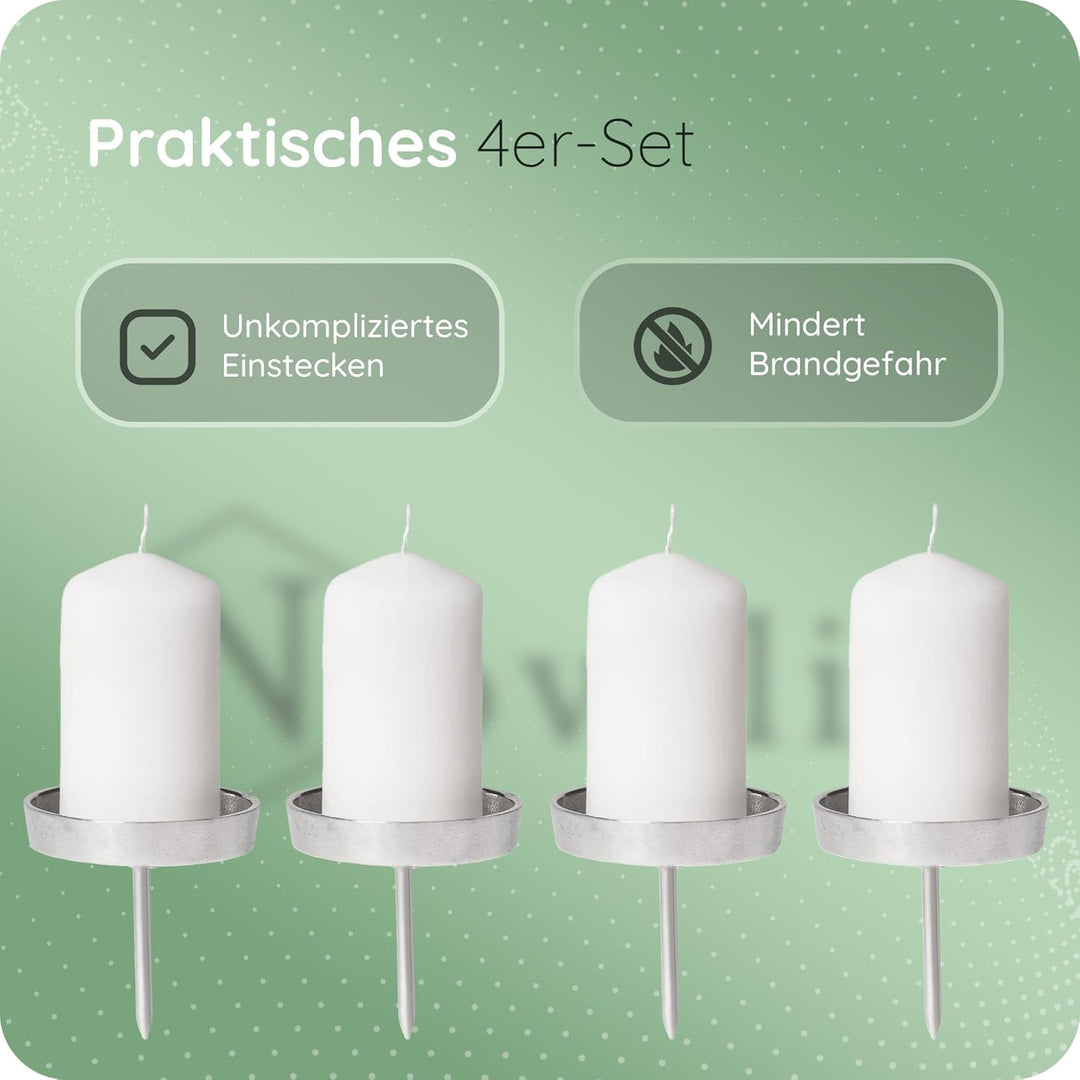 Novaliv 4X Kerzenpick Alu Flach 8,5 cm Kerzenhalter für Adventskranz Kerzenpin Weihnachtskranz, 4