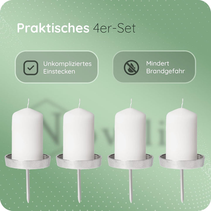 Novaliv 4X Kerzenpick Alu Flach 8,5 cm Kerzenhalter für Adventskranz Kerzenpin Weihnachtskranz, 4