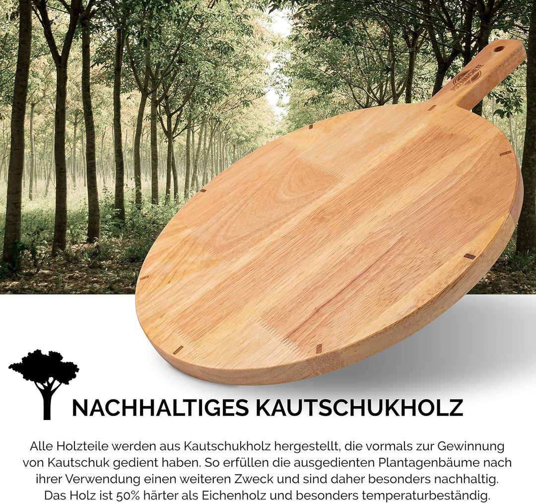 Pizzateller Holz, Pizzabrett aus Kautschukholz, Pizza-Zubehör zu Hause, Schneidebrett rund, Plate ,