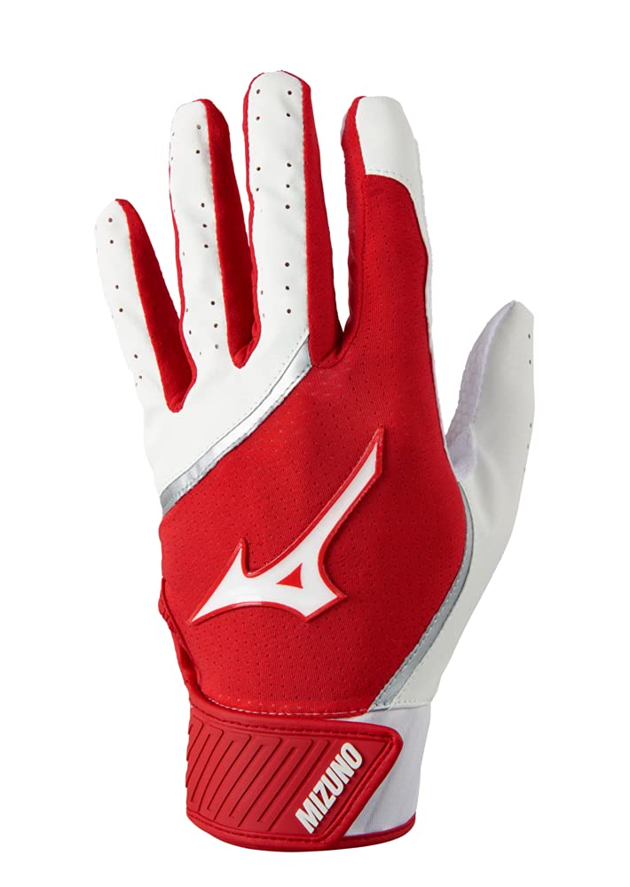 Mizuno Herren MVP Baseball-schlaghandschuh für Erwachsene XL Weiss/Rot, XL Weiss/Rot