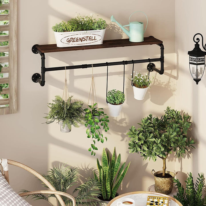 unho Wandgarderobe mit Ablage, Kleiderstange zur Wandmontage im Industrierohrstil, platzsparenders W