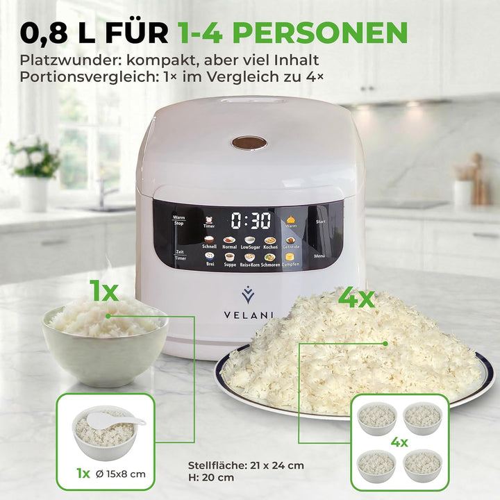 Mini Reiskocher kleiner Multikocher 0,8L 3,5 Cup/1-4 Portionen, 10 Programme für ALLE Reissorten ink