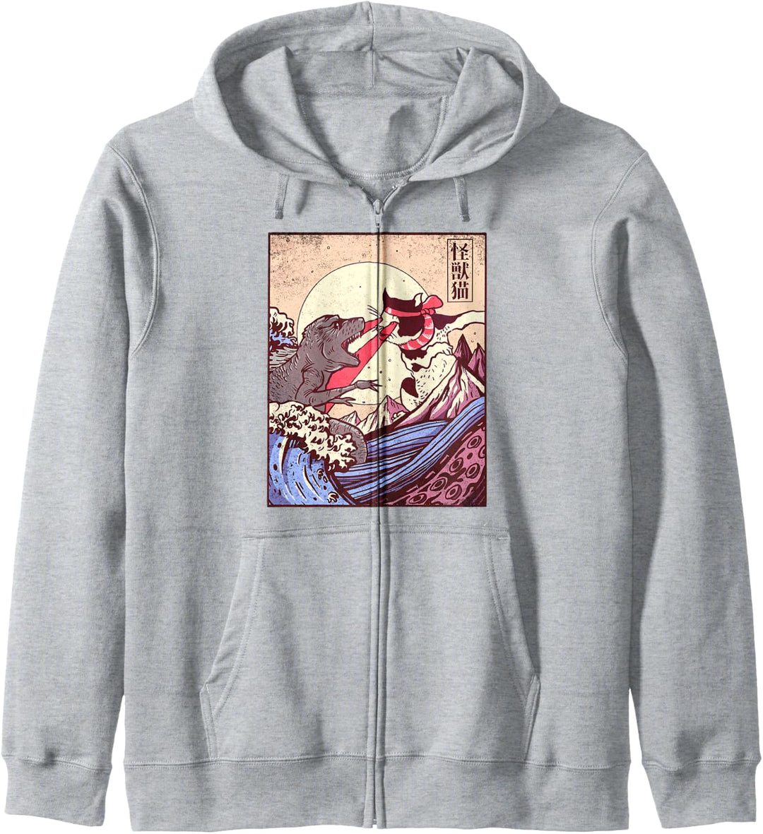 Vintage Retro Japanese Great Wave Cat Vs Monster Otaku Manga Kapuzenjacke