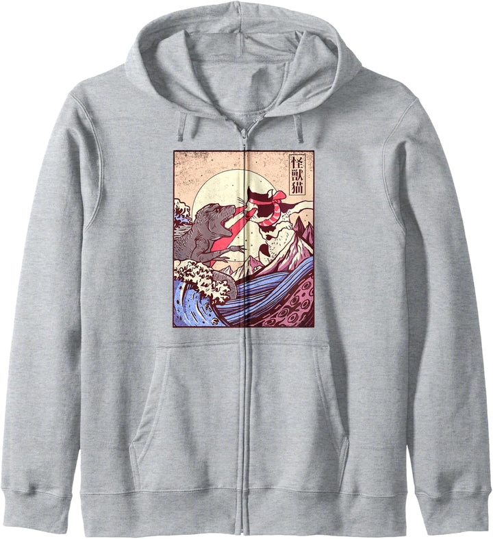 Vintage Retro Japanese Great Wave Cat Vs Monster Otaku Manga Kapuzenjacke