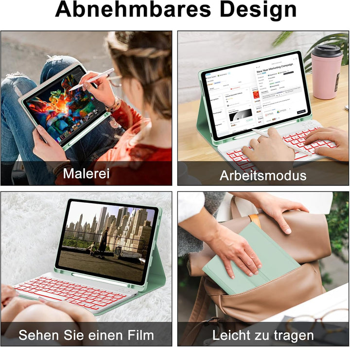 Tastatur Hülle für Lenovo Tab M11 2024, Deutsches QWERTZ, 7 Farben Beleuchtung Magnetisch Abnehmbare