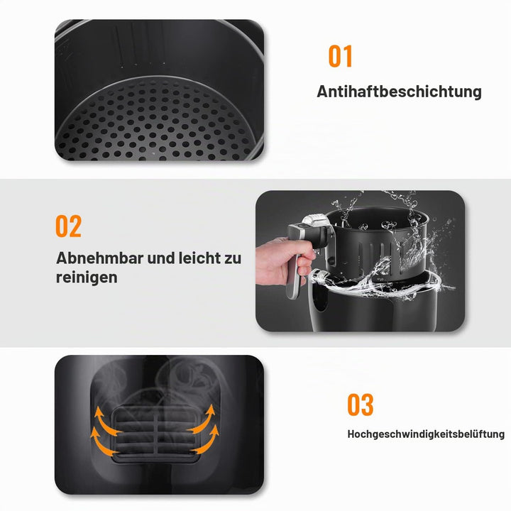Heissluftfritteuse Airfryer Heissluftfriteuse mit 6 Verschiedenen Kochprogrammen Heissluftfritteuse