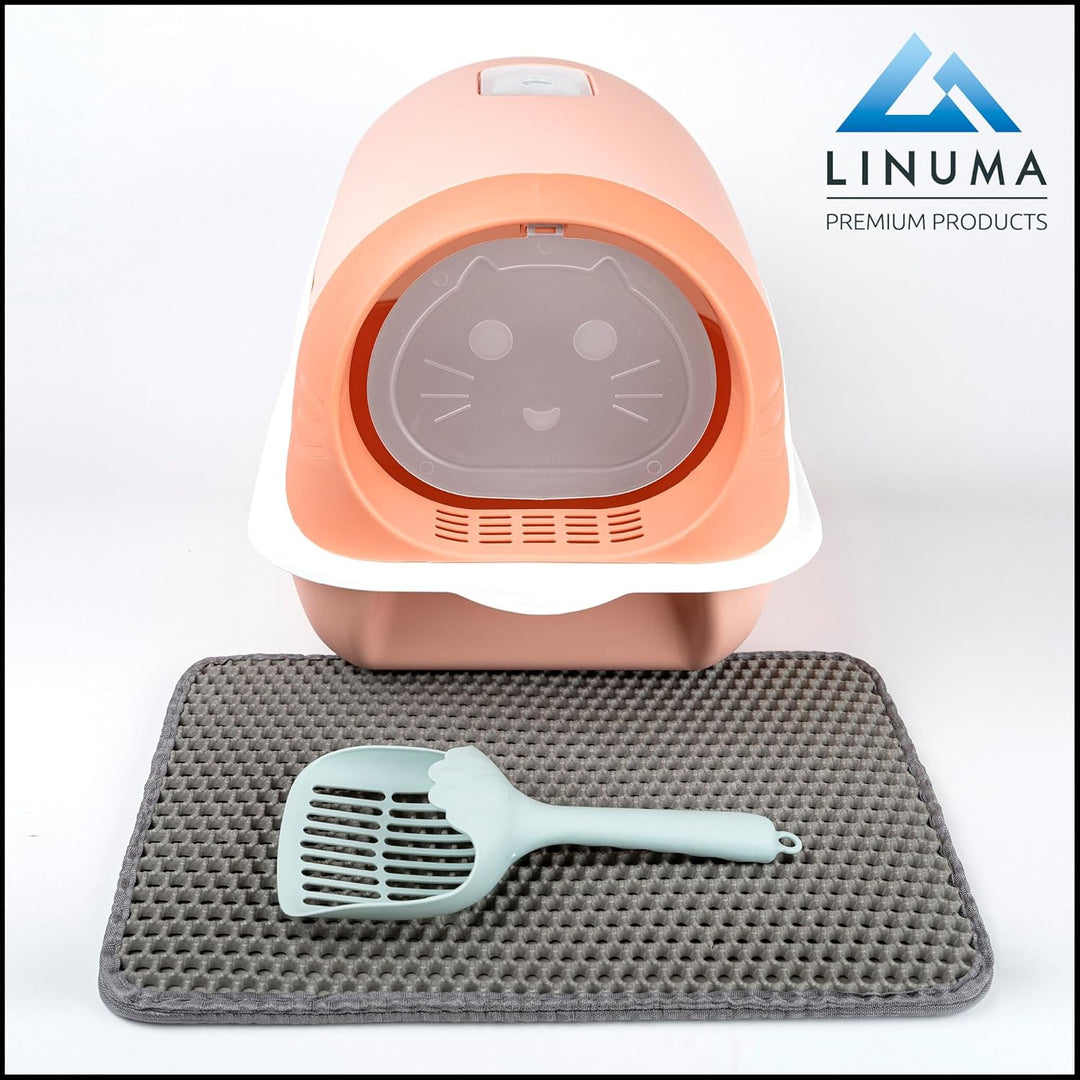 LINUMA® Pink Katzenklo mit Schaufel und Streumatte geschlossen und offen, Litter Box, Katzentoilette