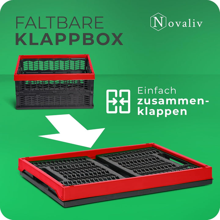 Novaliv Klappboxen faltbar stabil 8x 30L Rot Schwarz baskets Einkaufskiste Klappkisten Set Tragebox