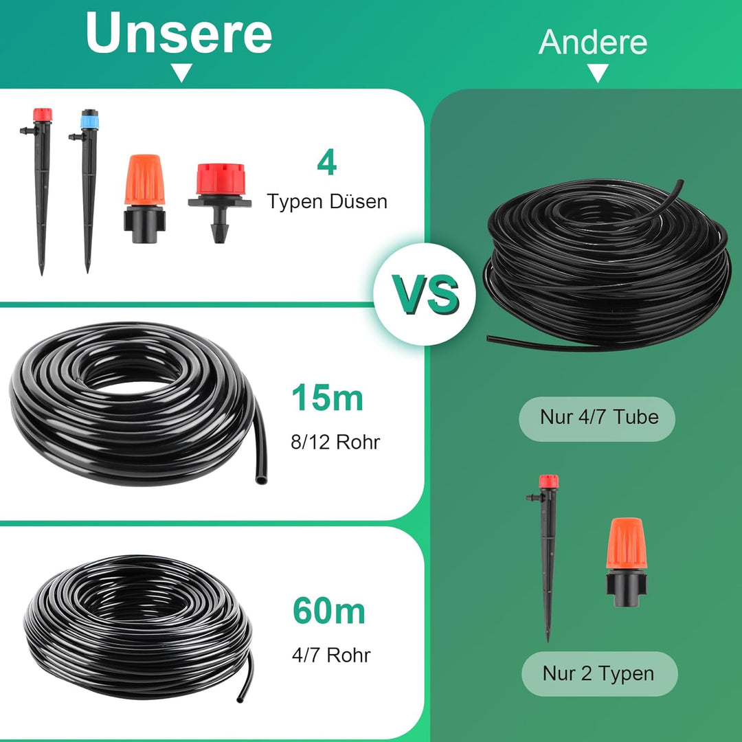 315PCS Bewässerung Garten Set 60+15M DIY Garten Bewässerungssystem Gartenbewässerung Pflanzen Bewäss