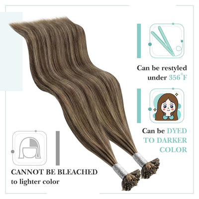 YoungSee Bonding Extensions Echthaar Braun 35cm Extensions Echthaar Bondings Dunkelbraun mit Blond K