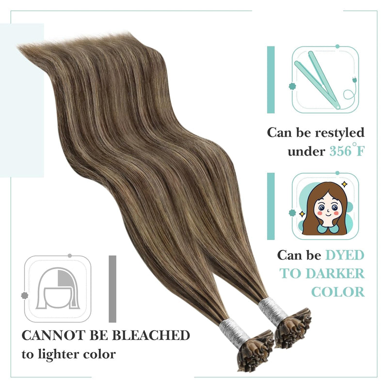 YoungSee Bonding Extensions Echthaar Braun 35cm Extensions Echthaar Bondings Dunkelbraun mit Blond K